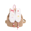 Brown corduroy toddler backpack with plush rabbit ears and checkered bow detail - Brown