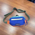 Kids quick-dry sports fanny pack in royal blue, orange, and cyan nylon patchwork - Blue