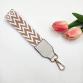 Detail of woven wrist strap with brown and white chevron pattern and gold metal clasp - Khaki Wave / Standard Type