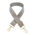 Detail view of grey herringbone woven bag strap with adjustable gold lobster clasps - Light Gray