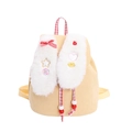 Cute yellow corduroy backpack with plush rabbit ears and checkered bows for kids - Khaki