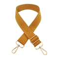 Detail of mustard yellow arrow pattern bag strap with adjustable gold buckle and hooks - Yellow