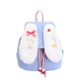 Light blue corduroy kids backpack with fluffy rabbit ears and red checkered bow detail - Blue