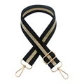 Adjustable black leopard strap with gold metallic stripe and swivel metal hooks - Twist Black Gold Thread