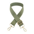 Close-up of sage green adjustable bag strap with chevron embroidery and gold metal clips - Matcha Green