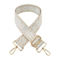 Detail of bohemian wide jacquard bag strap with silver geometric pattern and gold clips - Silver Thread X-Diamond