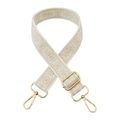 Adjustable jacquard wide shoulder strap for bags with floral embroidery and gold hardware - Beige on White Base