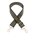 Detail of adjustable black and gold chevron strap with metallic swivel lobster clasps - Black Gold Thread Arrow