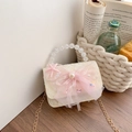 Sweet pink lace mini crossbody bag for girls with tulle bow and pearl handle details - Beige