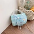 Light blue kids mini handbag with lace sequins and large mesh bow decoration - Green