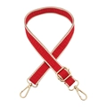 Detail of red jacquard fabric bag strap with golden metal hooks and adjustable buckle - Red