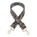 Detail of adjustable zebra stripe bag strap with premium gold metal swivel hooks - Black Beige Fine Lines