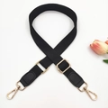 Adjustable black cotton canvas bag strap with leather ends and gold metal hardware - Gold Buckle / Black