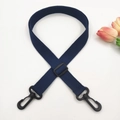 Detail view of adjustable dark blue cotton shoulder strap with black plastic swivel hooks - 11 Blue