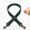 Detail of dark green cotton webbing strap with black plastic swivel hooks and adjuster - 12 Dark Green
