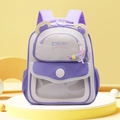 Cute light purple and beige cartoon toddler backpack with transparent window - White and Purple Bare Bag