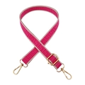 Close-up of pink geometric woven bag strap with polished gold lobster clasps and buckles - Gold Buckle / 5-Rose Pink