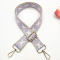 Detail of 3.8cm ethnic wide shoulder strap with lilac geometric embroidery and gold clips - 5-Beige Purple