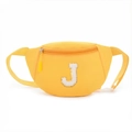 Trendy yellow nylon waist bag for kids featuring a textured letter J embroidery detail - Letter J Style / Bright Yellow