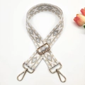 Detail of 3.8cm ethnic style embroidered replacement strap with golden metal lobster clasps - 7-White Khaki Grey