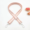 Detail of adjustable pink and white striped shoulder strap with white plastic clips - Light Pink