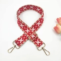 Detail of 3.8cm ethnic style embroidered bag strap with golden metal lobster clasps - 10-Beige Red