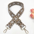 Macro detail of 3.8cm ethnic crossbody strap with embroidered geometric diamond patterns - 12-Beige Dark Khaki