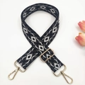 Detail of adjustable 3.8cm ethnic style embroidered bag strap with golden metal hardware - 14-Black Grey