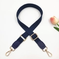 Detail of adjustable dark blue strap with gold metal buckle and spring hooks - 15-Dark Blue