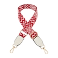 Detailed macro of red and white wave pattern woven strap with gold metal hardware - Gold Buckle / Red + White Leather