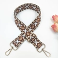 Detail of 3.8cm ethnic crossbody strap with golden metal buckles and tulip decor - 15-Beige Light Coffee Brown