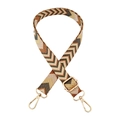 Close-up of 2.5cm adjustable woven bag strap with chevron pattern and gold metal buckles - Yellow Grey