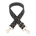 Adjustable black and white geometric woven shoulder strap with gold metal lobster clasps - Gold Buckle / Black