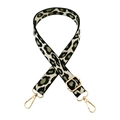 Detailed view of leopard print jacquard bag strap with polished gold metal hardware - Beige Pea Green Leopard