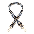 Detail of adjustable woven bag strap with blue and brown geometric patterns and gold clips - Blue Khaki