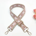 Detail of 3.8cm ethnic embroidered strap with pink diamond patterns and gold metal hooks - 17-Beige Flesh Pink