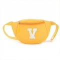 Kids trendy yellow chest bag with white chenille patch V and gold sequin edge - Style Letter V / Bright Yellow