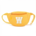Kids vibrant yellow waist pack featuring a large white textured W letter and nylon strap - Letter W Style / Bright Yellow