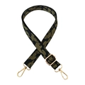 Close-up of leopard pattern strap with gold metal hooks and adjustable buckle - Leopard Print Army Green