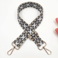 Close-up of geometric diamond embroidery on 3.8cm wide strap with gold lobster clasps - 19-Beige Dark Grey