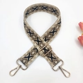 Detail of bohemian style 3.8cm wide bag strap with black geometric embroidery on beige - 20-Beige Black Khaki