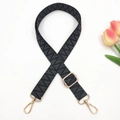 Adjustable black knit shoulder strap with grey geometric patterns and gold metal buckles - Gold Buckle / Graphite Black Small V Pattern