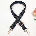 Detail of adjustable black and gray herringbone bag strap with gold metal lobster clasps - Gold Buckle / Graphite Black Large V Pattern
