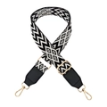 Adjustable wide shoulder strap with black and white geometric wave patterns and gold hooks - Black with Black Leather Strap