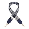 Detail of adjustable blue and white wavy woven strap with gold hardware hooks - Blue with Blue Leather