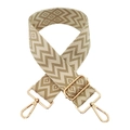 Dettaglio tracolla regolabile tessuta da 5cm con fibbie dorate e motivi a onde - Fibbia Oro / Beige Cachi