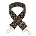 5cm wide adjustable replacement shoulder strap with wavy pattern and gold metal hooks - Black Khaki