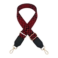 Close-up of ethnic geometric weave bag strap with golden swivel metal hooks and hardware - Black Red and Black