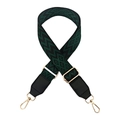 Detail of adjustable 3.8cm wide bag strap with dark green geometric pattern and gold hardware - Black Green with Black Leather
