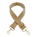 Detail of adjustable 3.8cm wide strap with beige diamond pattern and gold metal hooks - Khaki
